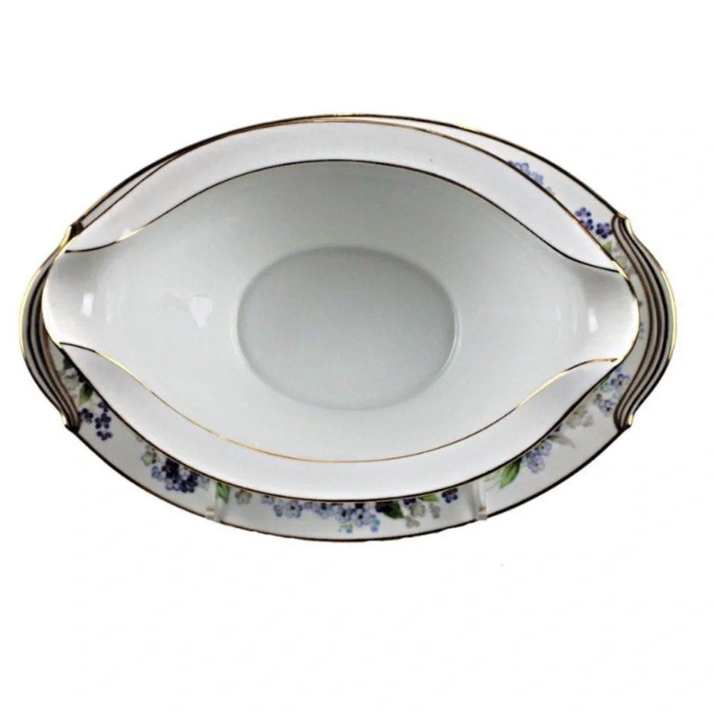 Noritake Gravy Boat VIOLETTE‎ with Attached Underplate #3054 Purple Flowers